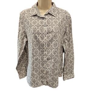 TALBOTS L/S Thistle Print WRINKLE RESISTANT Stretch Cotton Shirt sz 12 career